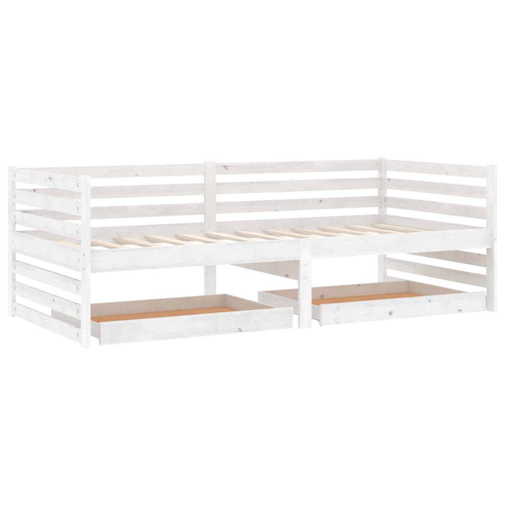 vidaXL Slaapbank met lades massief grenenhout wit 90x200 cm