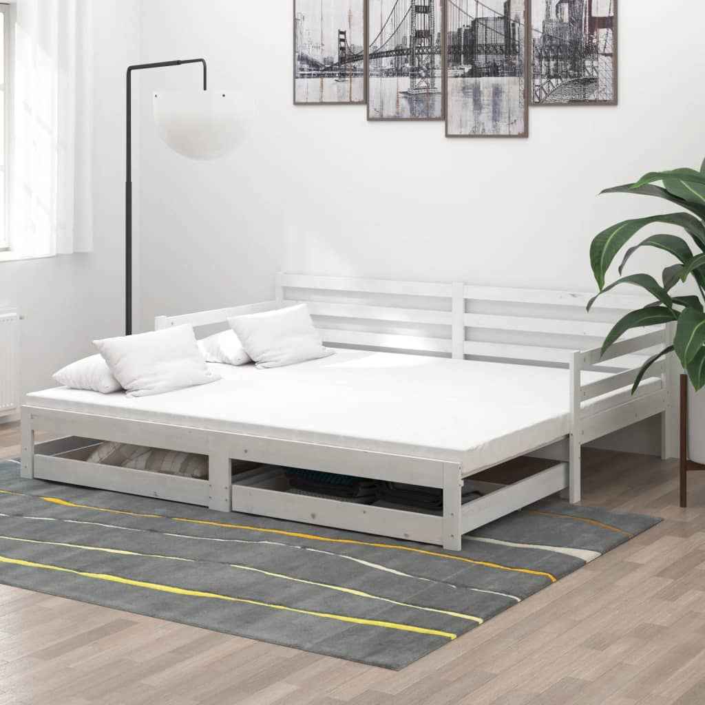 vidaXL Slaapbank uitschuifbaar massief grenenhout wit 2x(90x200) cm