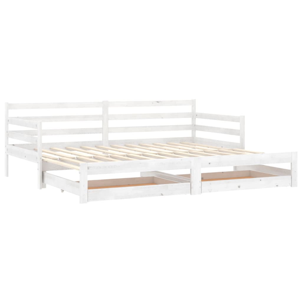 vidaXL Slaapbank uitschuifbaar massief grenenhout wit 2x(90x200) cm