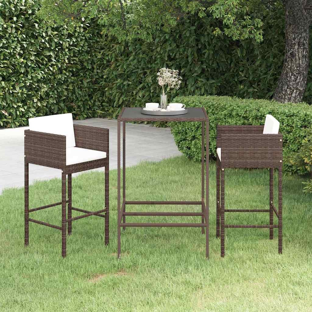 vidaXL 3-delige Tuinbarset met kussens poly rattan zwart