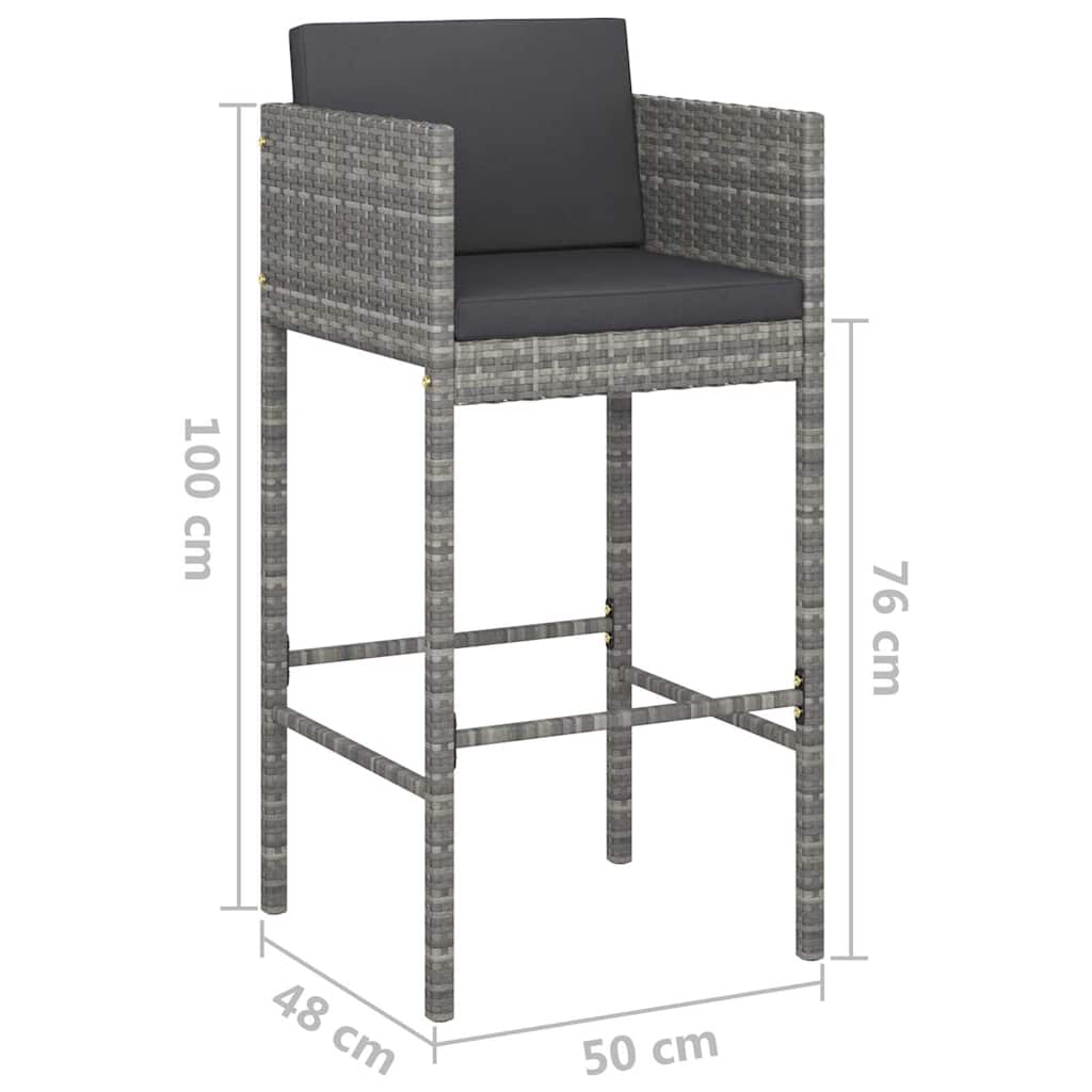 vidaXL 3-delige Tuinbarset met kussens poly rattan zwart
