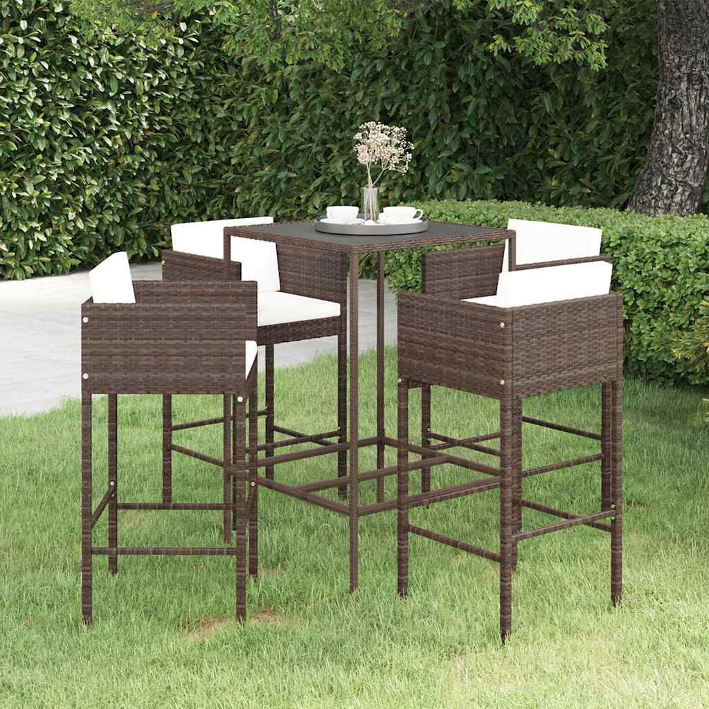 vidaXL 3-delige Tuinbarset met kussens poly rattan zwart