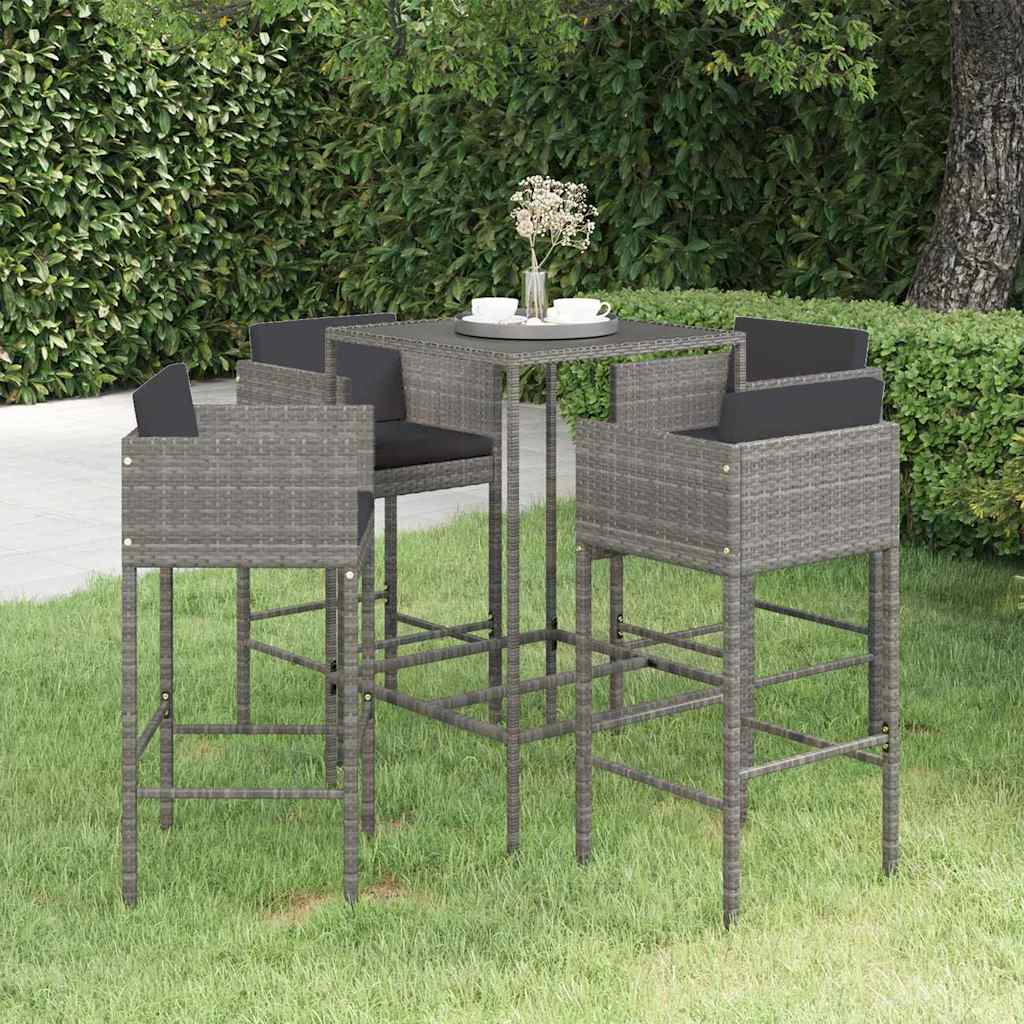 vidaXL 3-delige Tuinbarset met kussens poly rattan zwart