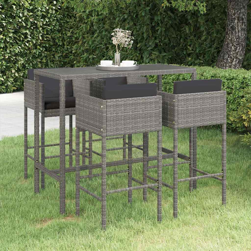vidaXL 3-delige Tuinbarset met kussens poly rattan zwart