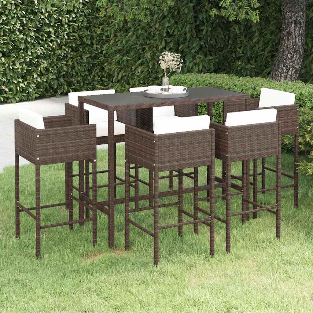 vidaXL 3-delige Tuinbarset met kussens poly rattan zwart