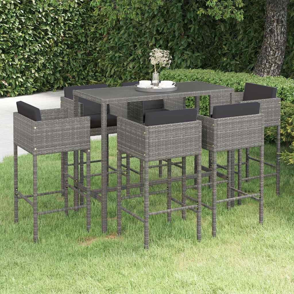 vidaXL 3-delige Tuinbarset met kussens poly rattan zwart