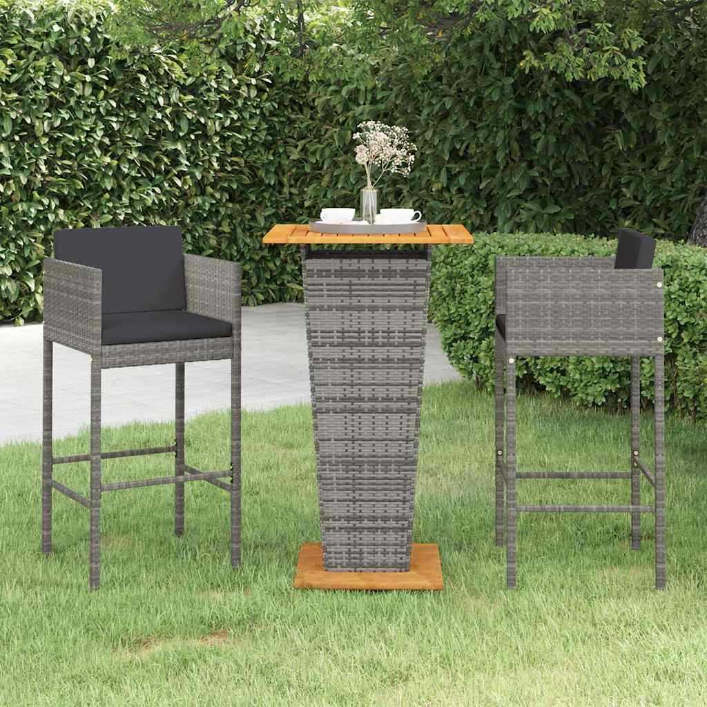 vidaXL 5-delige Tuinbarset met kussens poly rattan grijs