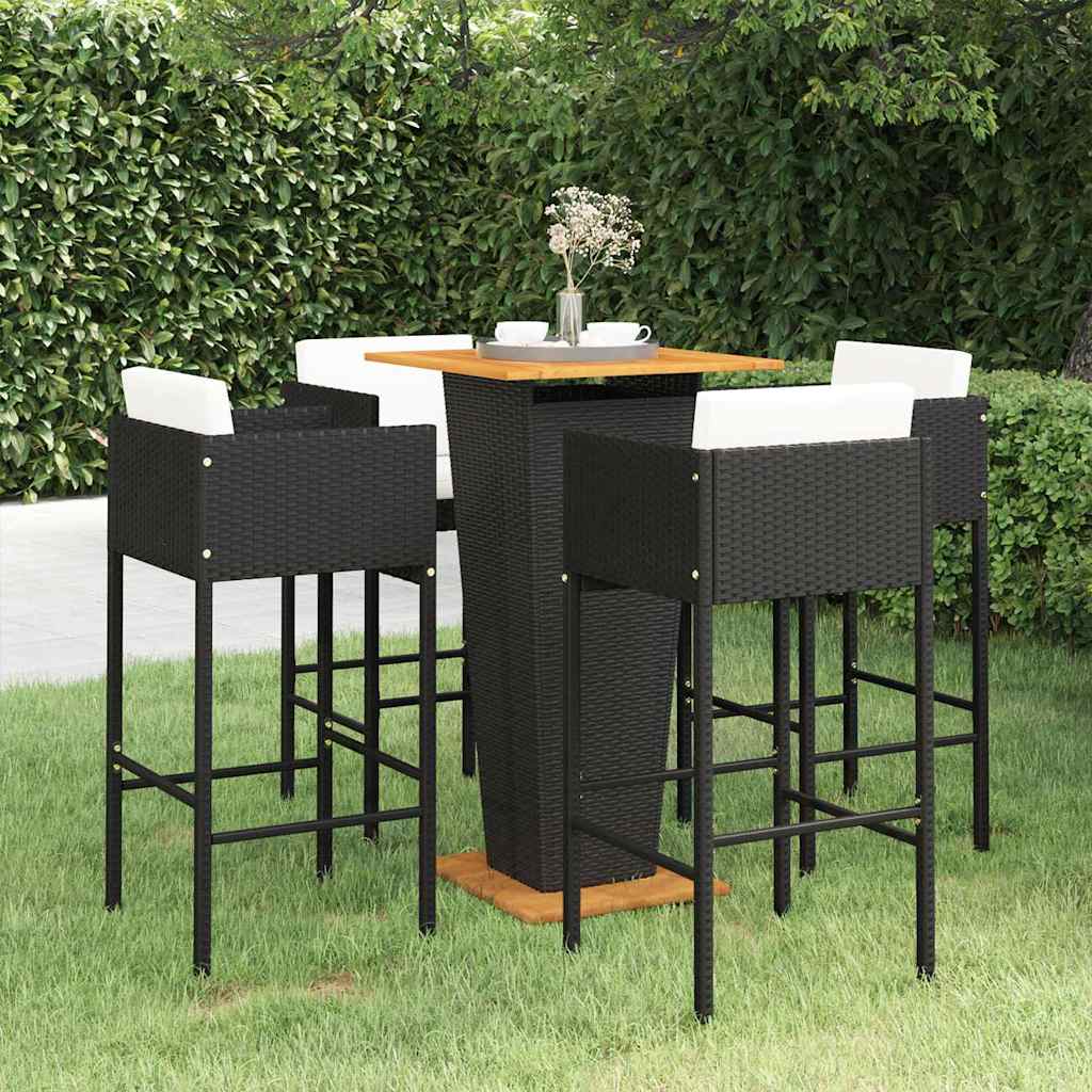 vidaXL 5-delige Tuinbarset met kussens poly rattan grijs