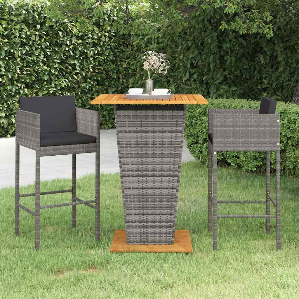 vidaXL 5-delige Tuinbarset met kussens poly rattan grijs