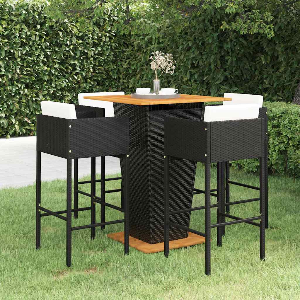 vidaXL 5-delige Tuinbarset met kussens poly rattan grijs