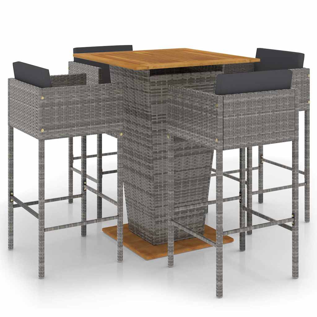 vidaXL 5-delige Tuinbarset met kussens poly rattan grijs