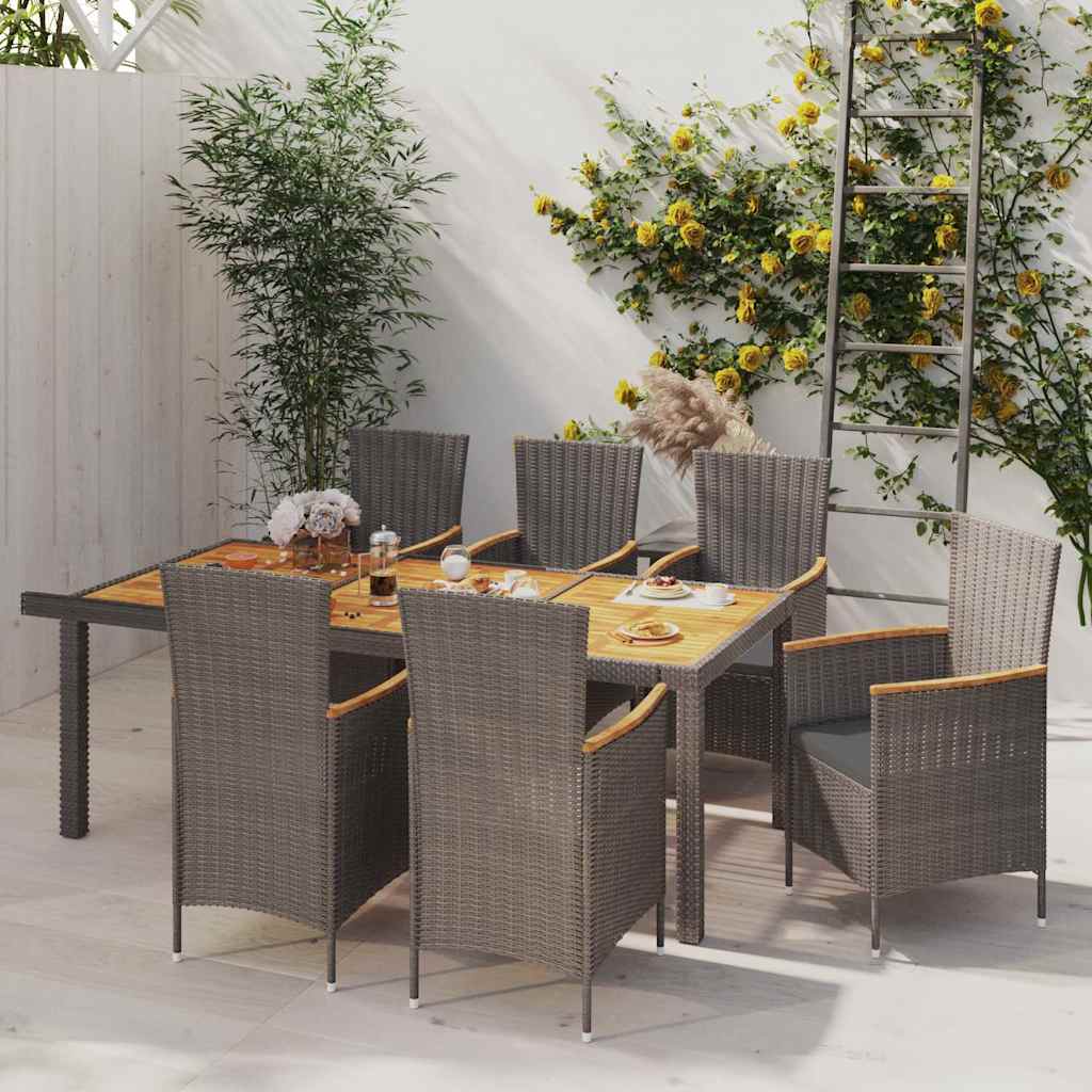 vidaXL 9-delige Tuinset met kussens poly rattan grijs