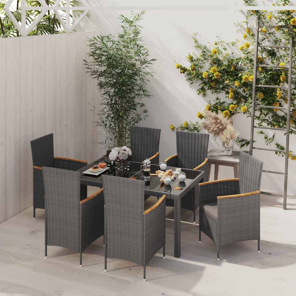 vidaXL 9-delige Tuinset met kussens poly rattan grijs