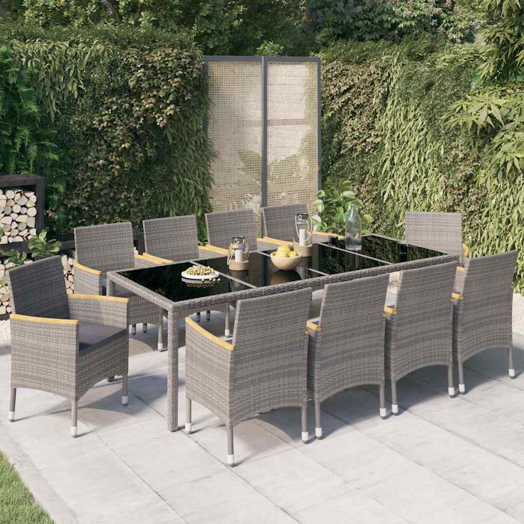 vidaXL 9-delige Tuinset met kussens poly rattan grijs