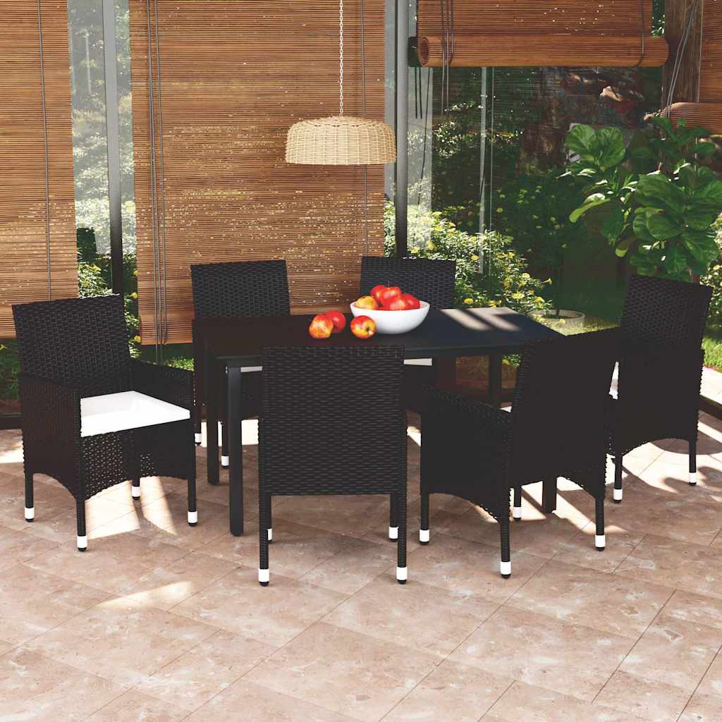 vidaXL 5-delige Tuinset met kussens poly rattan zwart