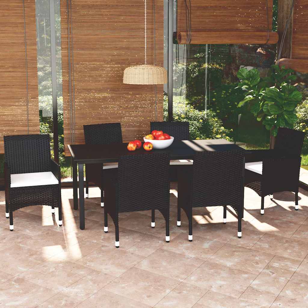 vidaXL 5-delige Tuinset met kussens poly rattan zwart