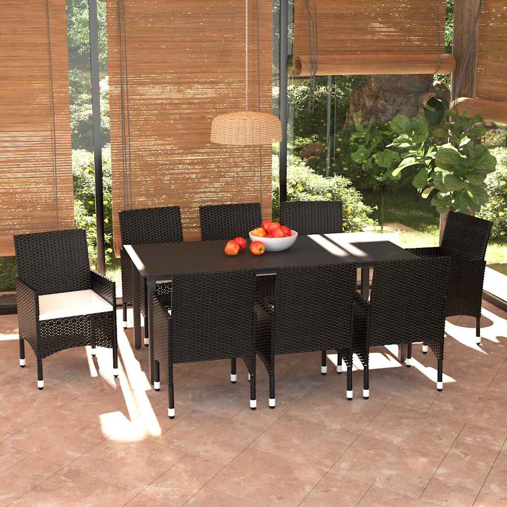 vidaXL 5-delige Tuinset met kussens poly rattan zwart
