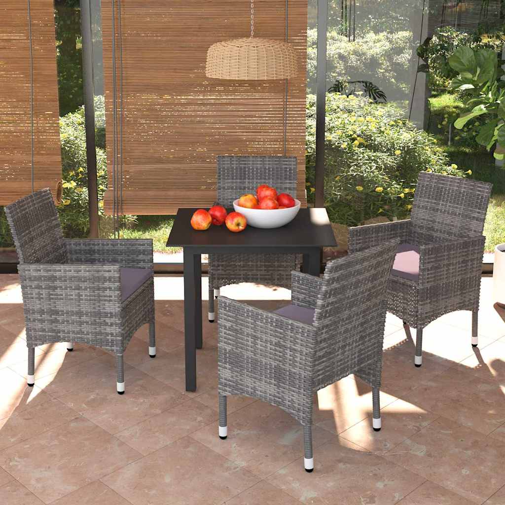 vidaXL 5-delige Tuinset met kussens poly rattan zwart