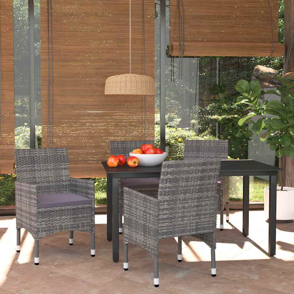 vidaXL 5-delige Tuinset met kussens poly rattan zwart