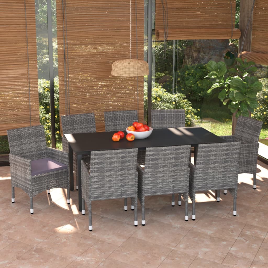 vidaXL 5-delige Tuinset met kussens poly rattan zwart