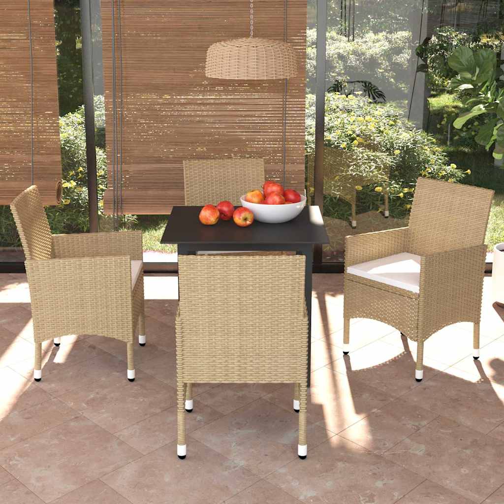 vidaXL 5-delige Tuinset met kussens poly rattan zwart