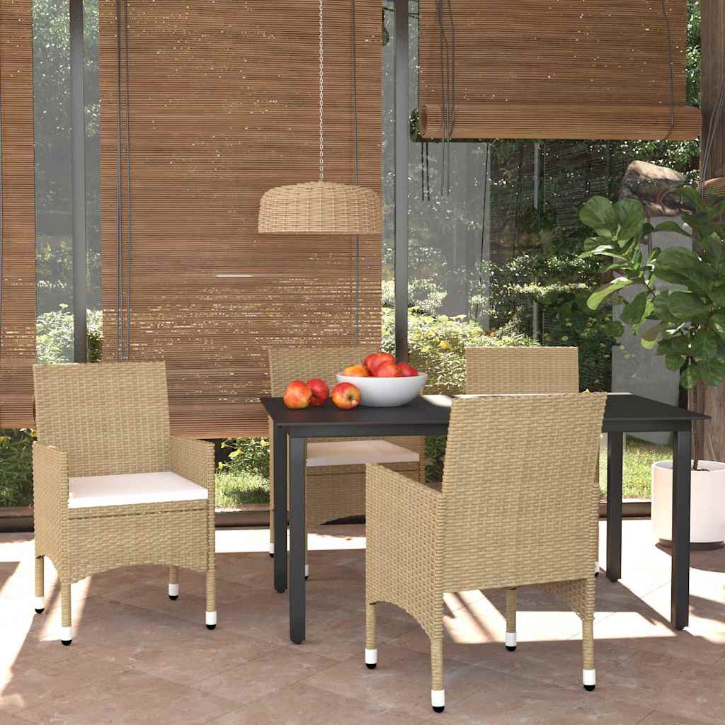 vidaXL 5-delige Tuinset met kussens poly rattan zwart