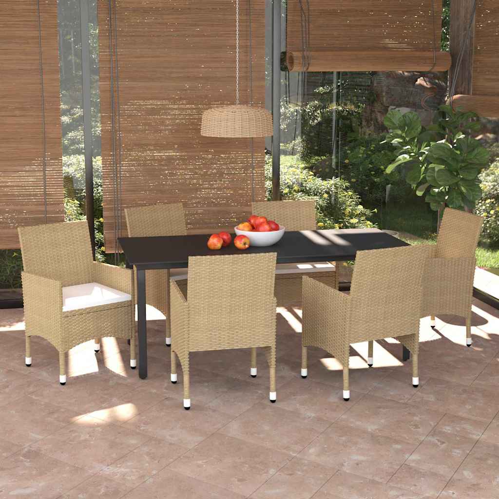 vidaXL 5-delige Tuinset met kussens poly rattan zwart