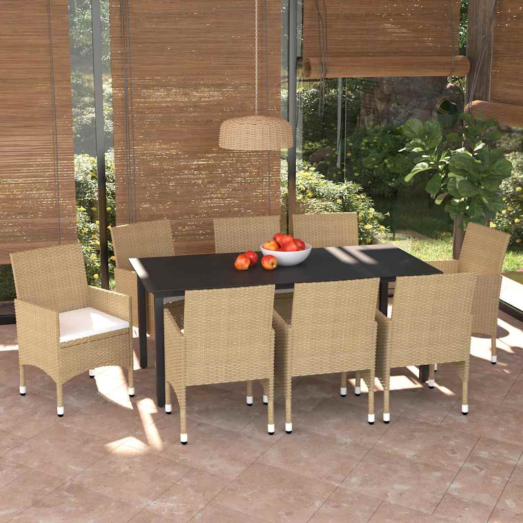 vidaXL 5-delige Tuinset met kussens poly rattan zwart