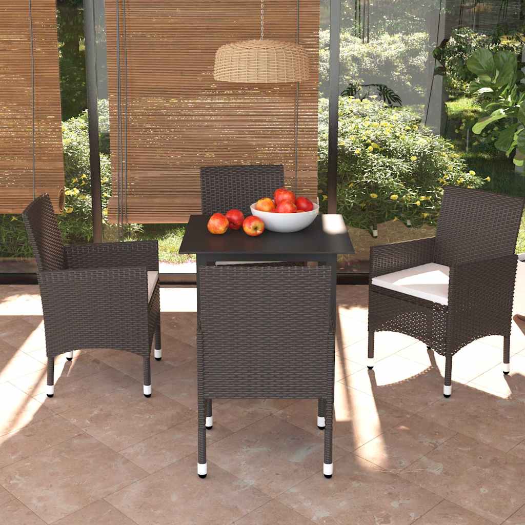 vidaXL 5-delige Tuinset met kussens poly rattan zwart