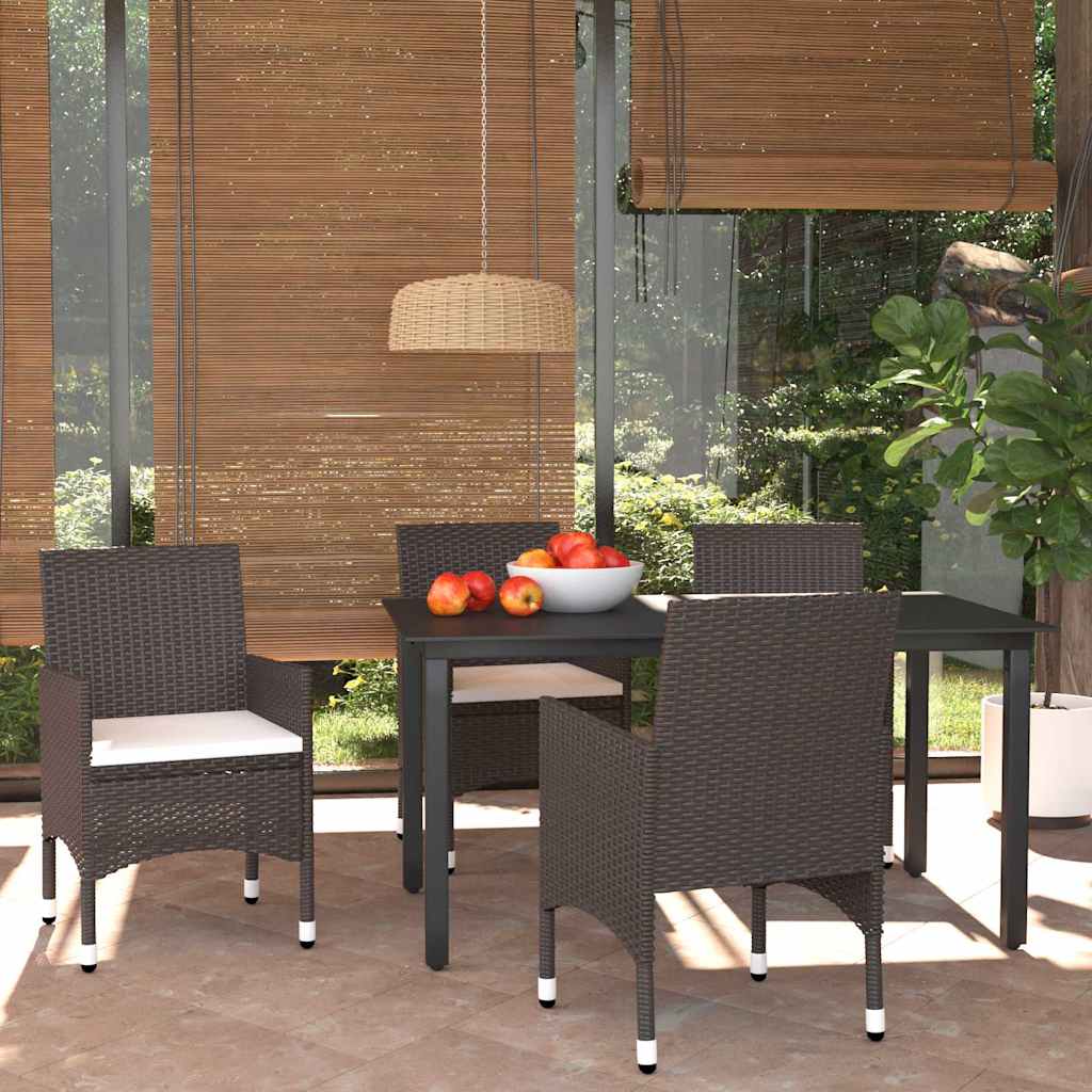 vidaXL 5-delige Tuinset met kussens poly rattan zwart