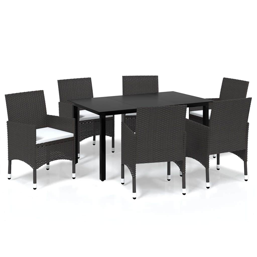vidaXL 5-delige Tuinset met kussens poly rattan zwart