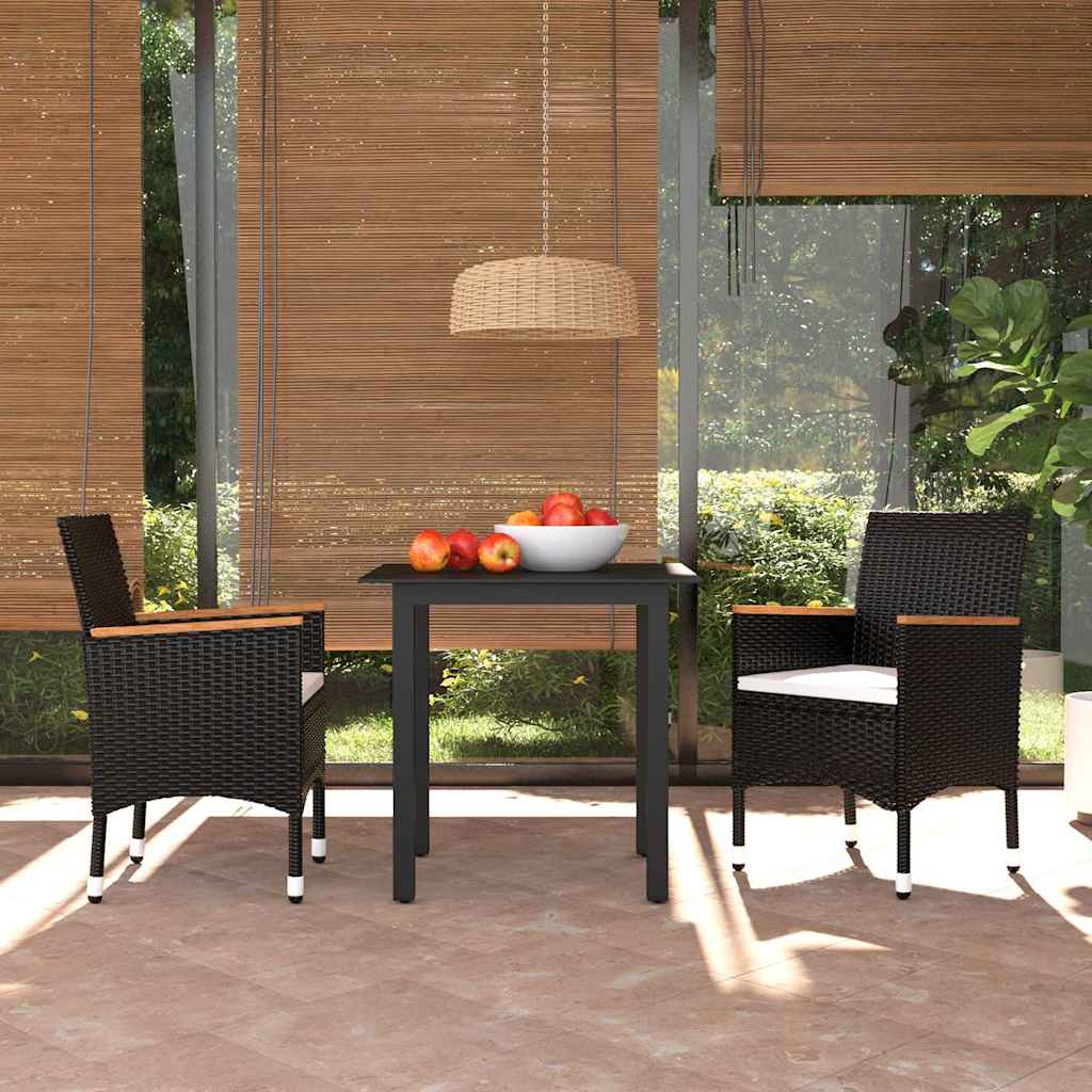 vidaXL 5-delige Tuinset met kussens poly rattan zwart