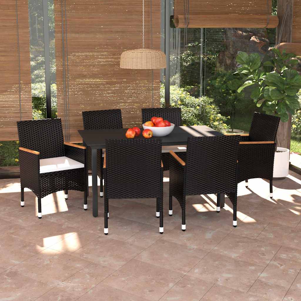 vidaXL 5-delige Tuinset met kussens poly rattan zwart