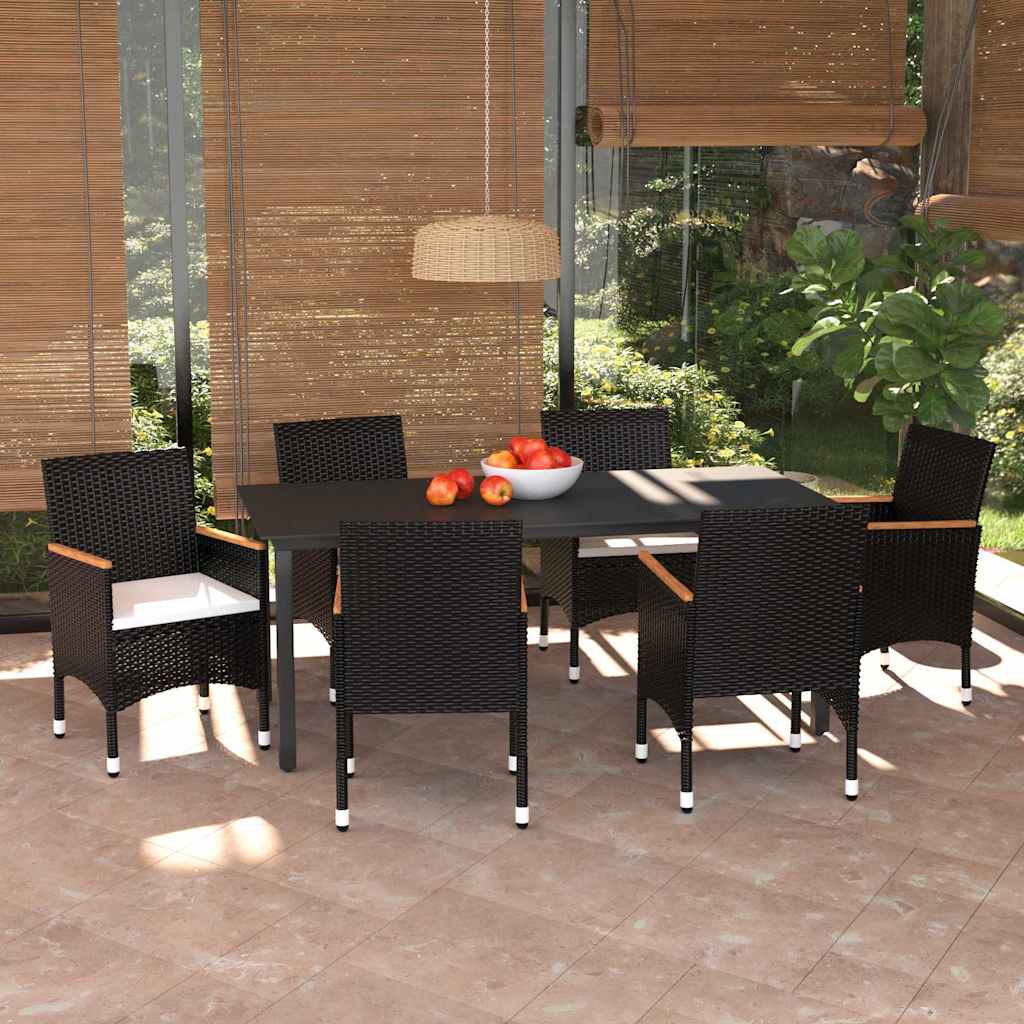 vidaXL 5-delige Tuinset met kussens poly rattan zwart