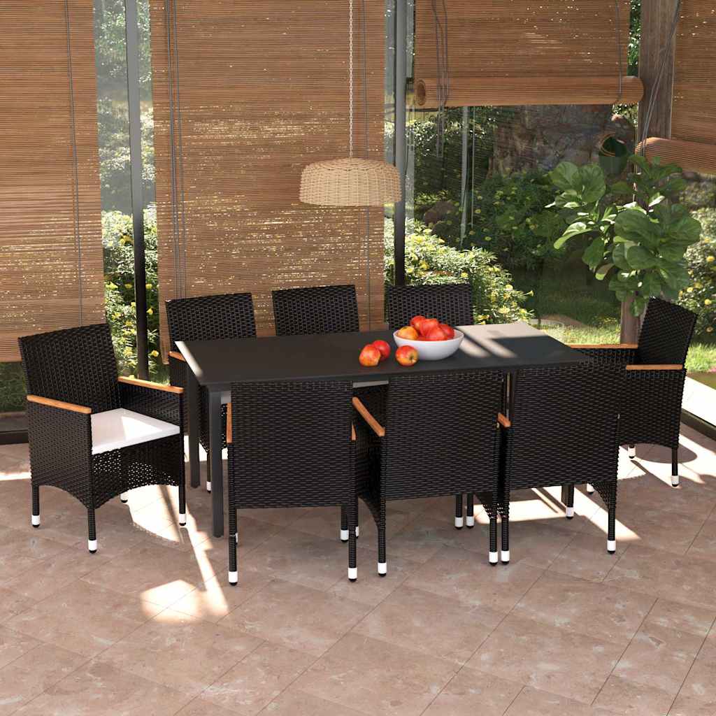 vidaXL 5-delige Tuinset met kussens poly rattan zwart