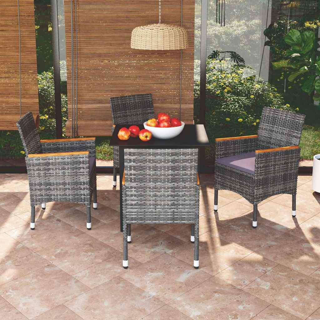 vidaXL 5-delige Tuinset met kussens poly rattan zwart