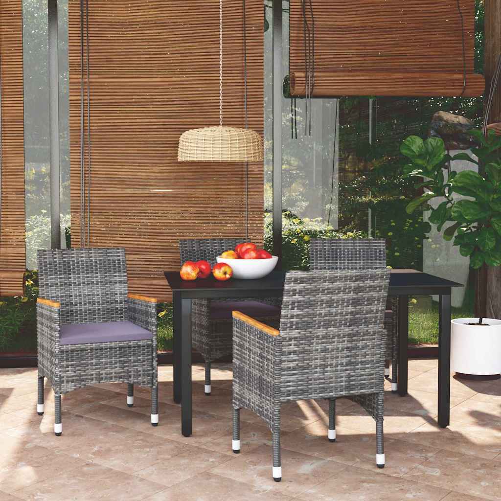 vidaXL 5-delige Tuinset met kussens poly rattan zwart