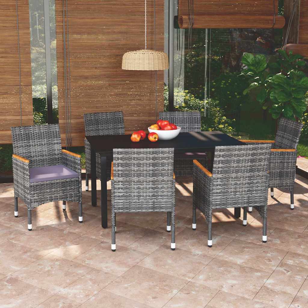vidaXL 5-delige Tuinset met kussens poly rattan zwart