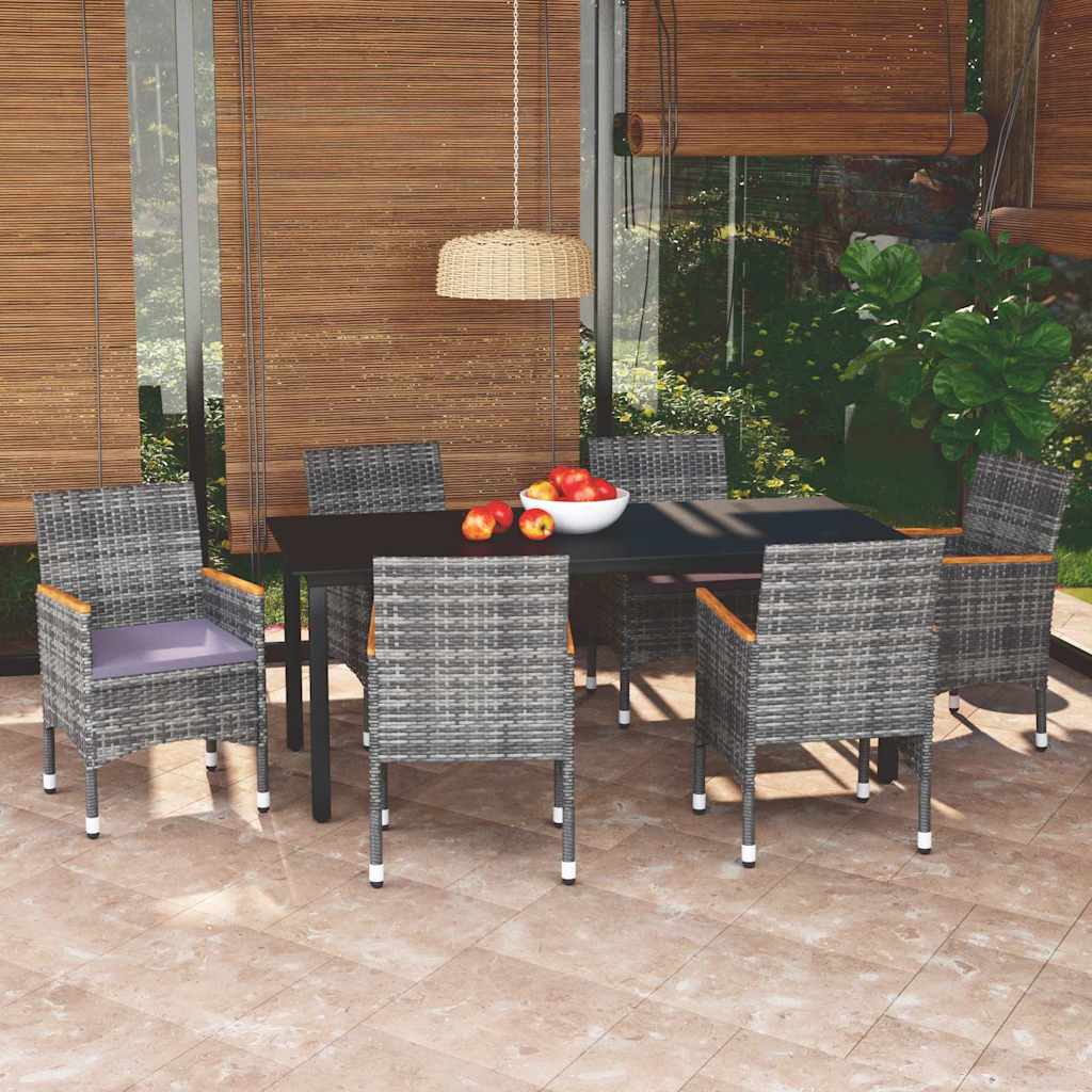 vidaXL 5-delige Tuinset met kussens poly rattan zwart