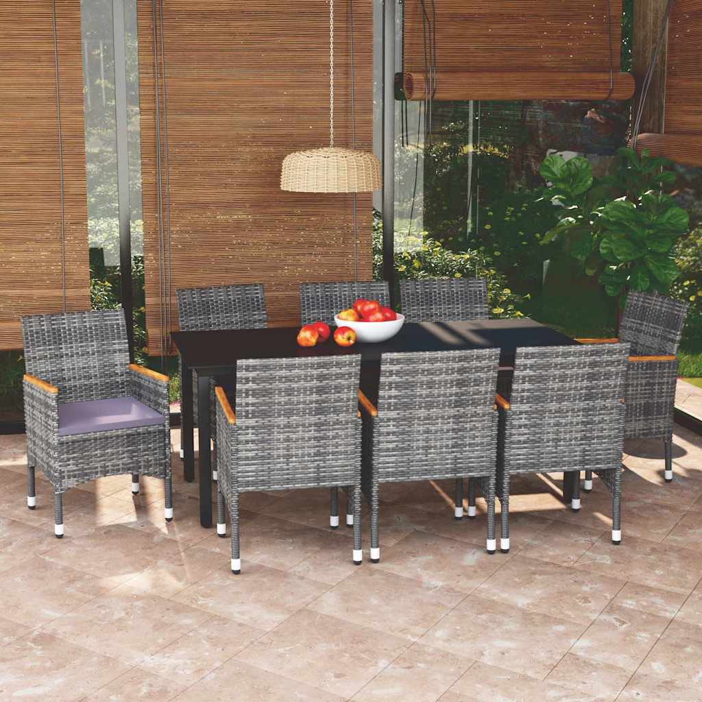 vidaXL 5-delige Tuinset met kussens poly rattan zwart