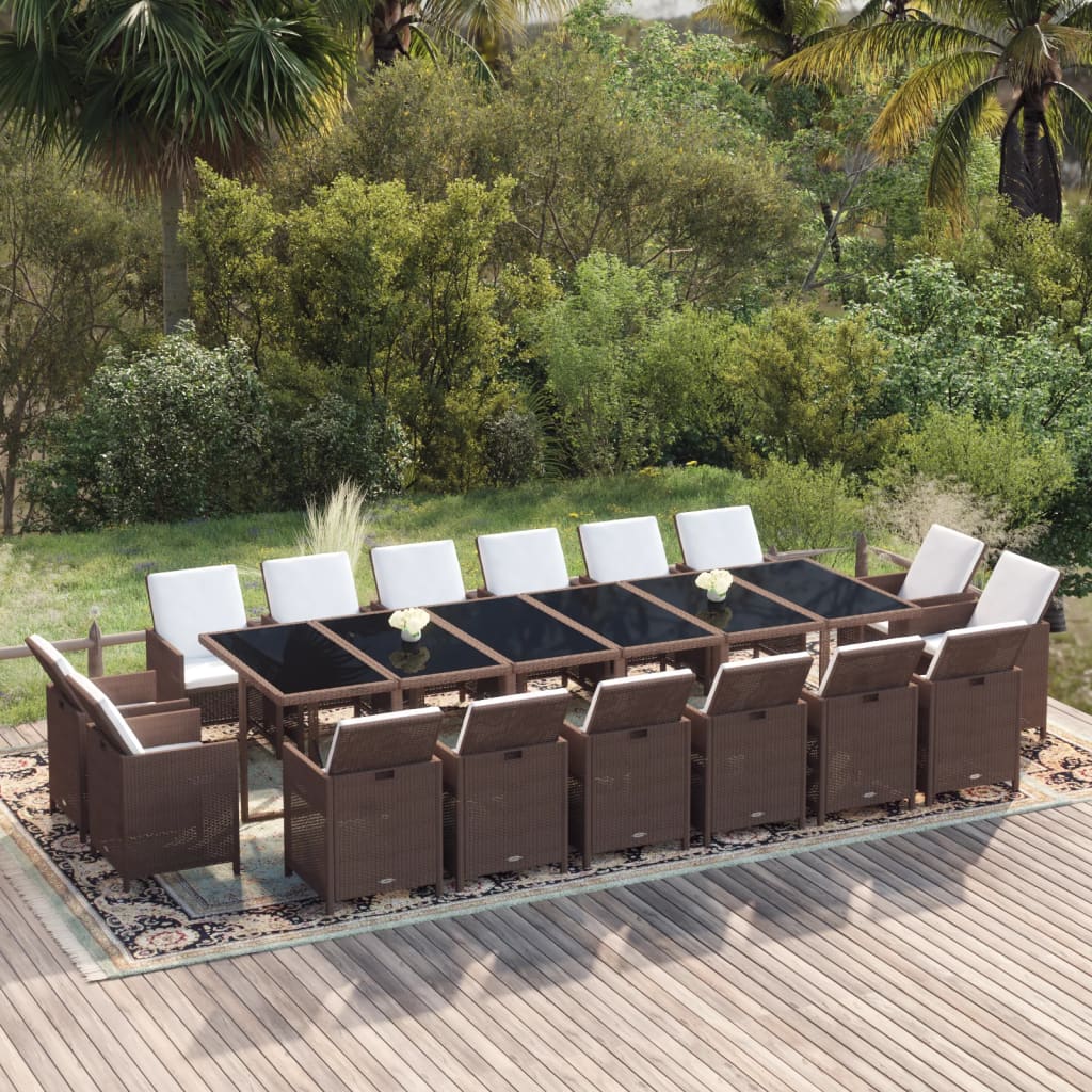 vidaXL 17-delige Tuinset met kussens poly rattan grijs