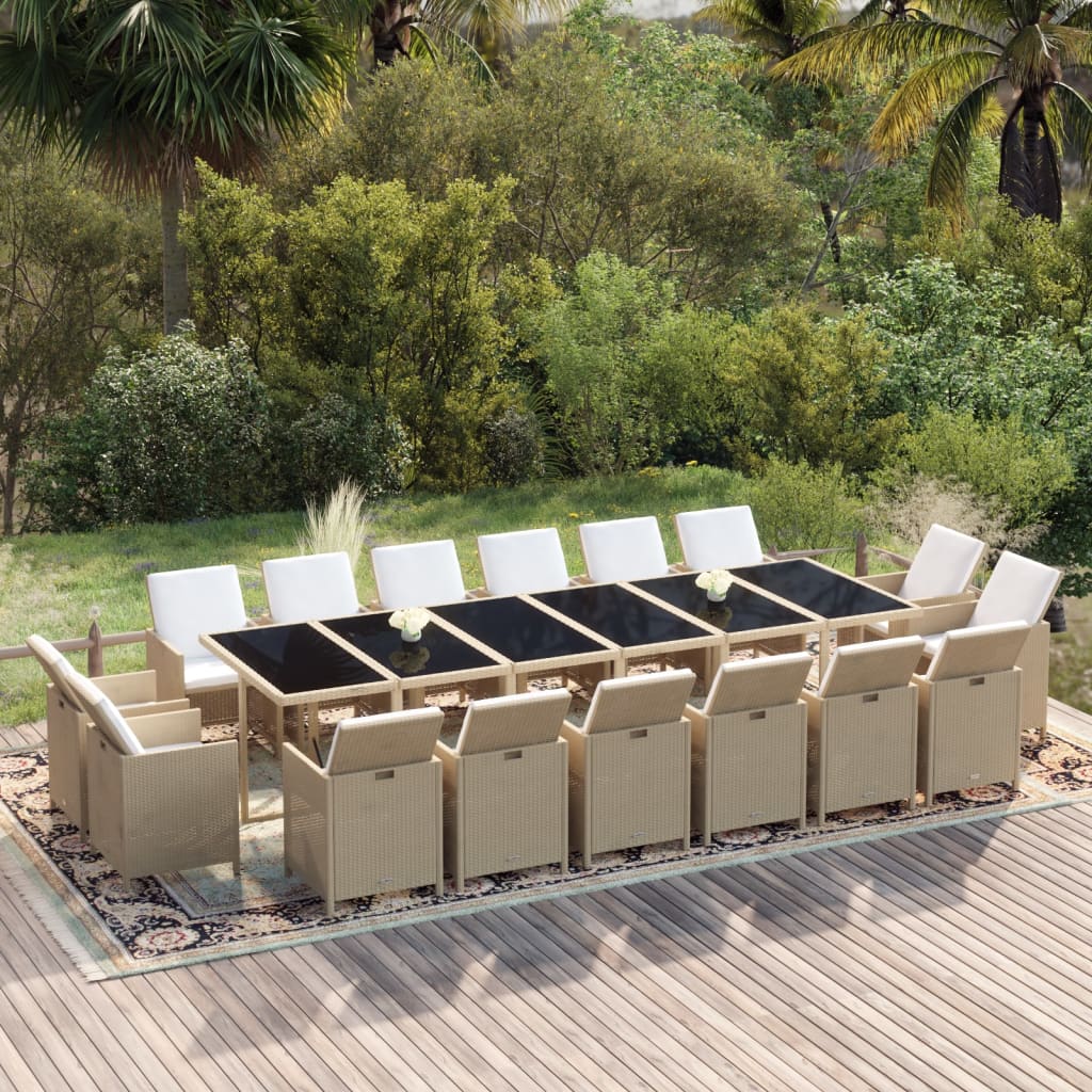 vidaXL 17-delige Tuinset met kussens poly rattan grijs