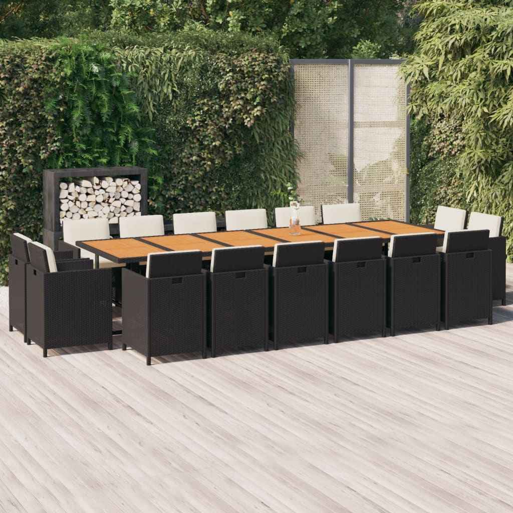 vidaXL 17-delige Tuinset met kussens poly rattan grijs
