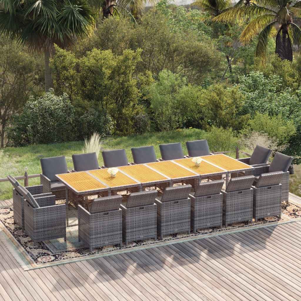vidaXL 17-delige Tuinset met kussens poly rattan grijs
