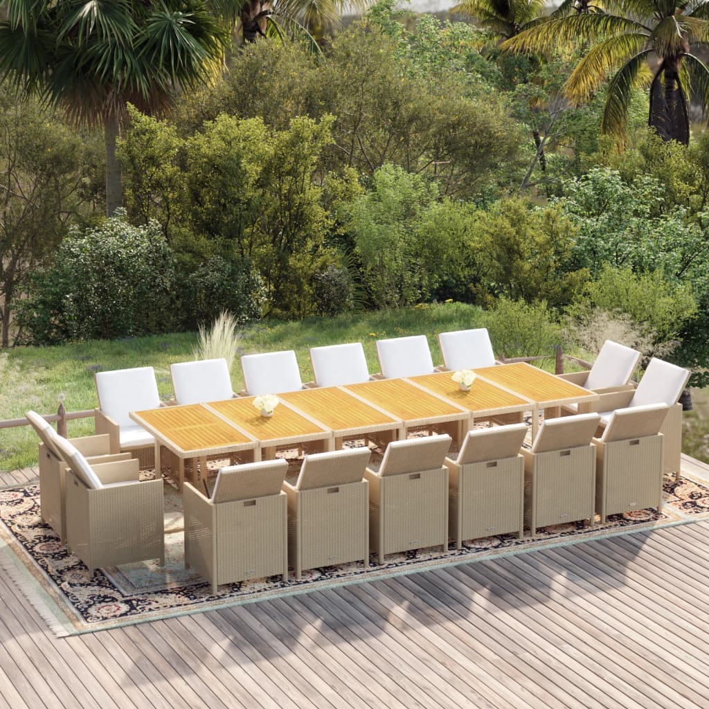 vidaXL 17-delige Tuinset met kussens poly rattan grijs