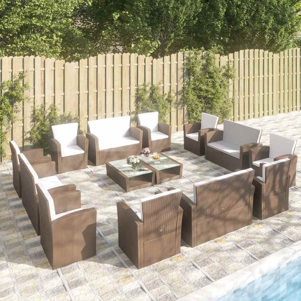 vidaXL 16-delige Loungeset met kussens poly rattan zwart