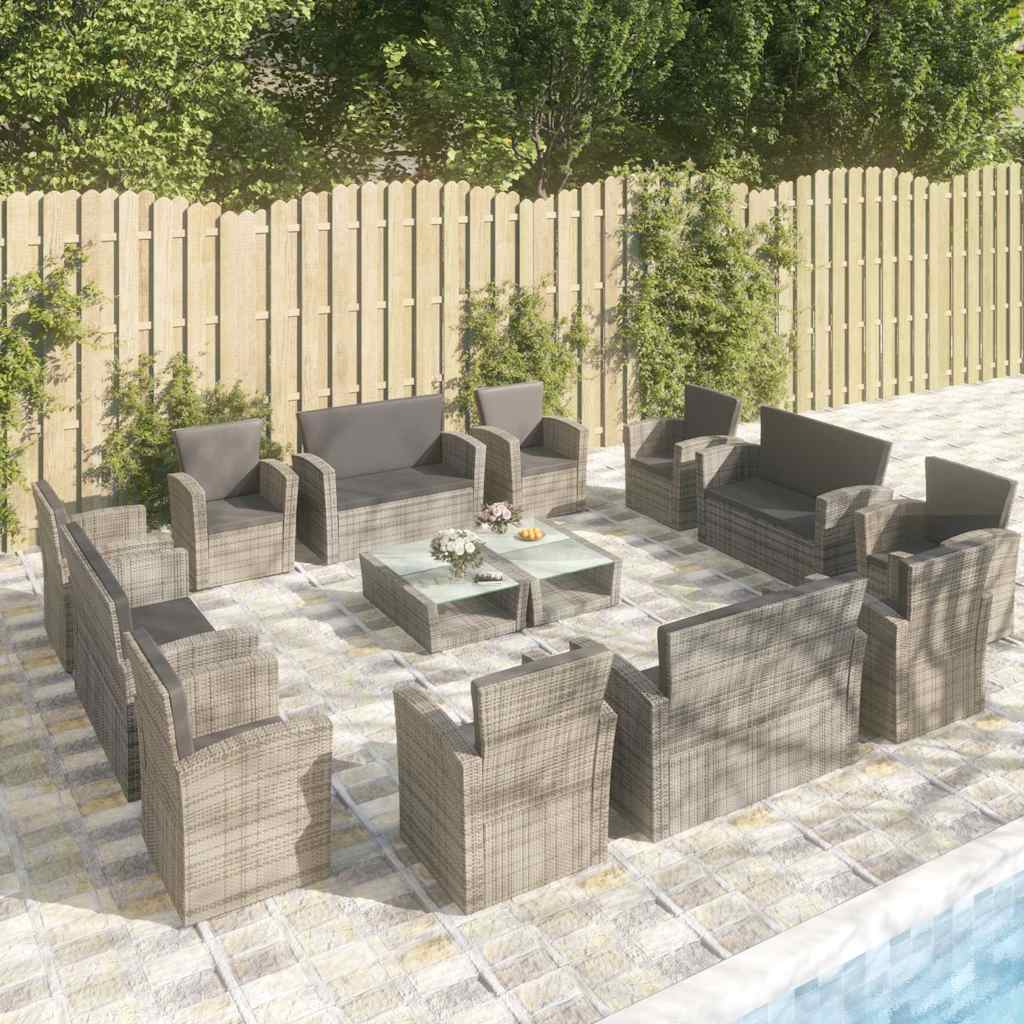 vidaXL 16-delige Loungeset met kussens poly rattan zwart