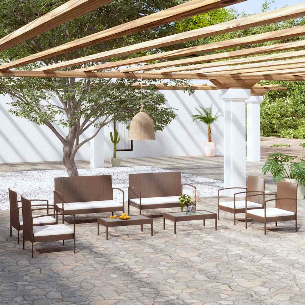vidaXL 8-delige Loungeset met kussens poly rattan zwart