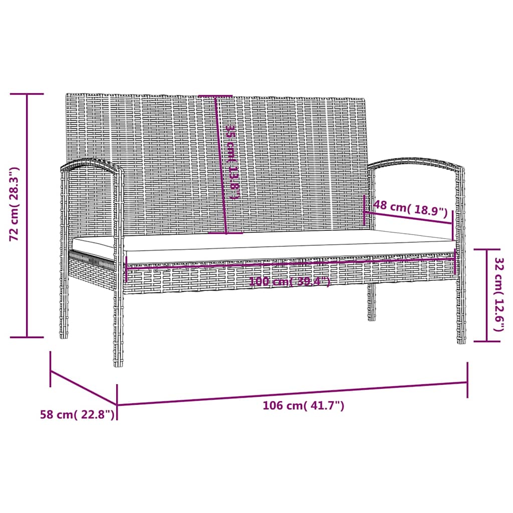 vidaXL 8-delige Loungeset met kussens poly rattan zwart