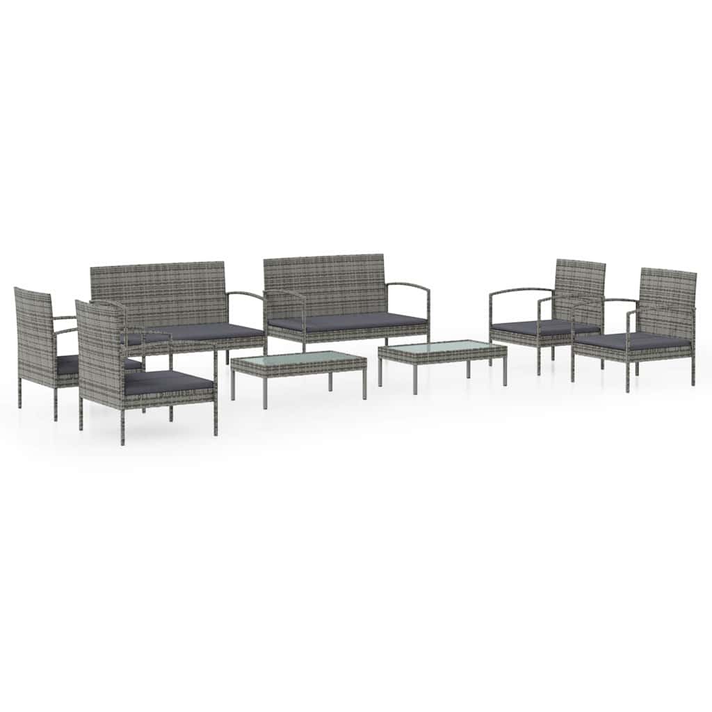 vidaXL 8-delige Loungeset met kussens poly rattan zwart